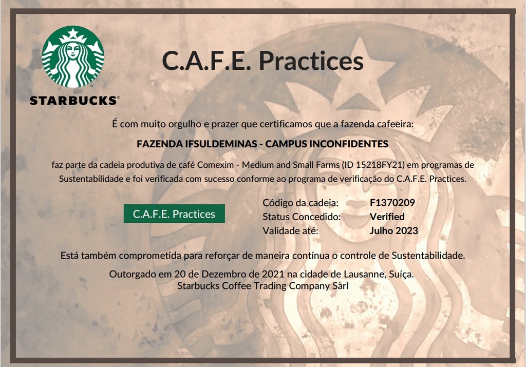 Exportadora de Café do Sul de Minas reconhece qualidade sustentável do café produzido pelo IFSULDEMINAS.