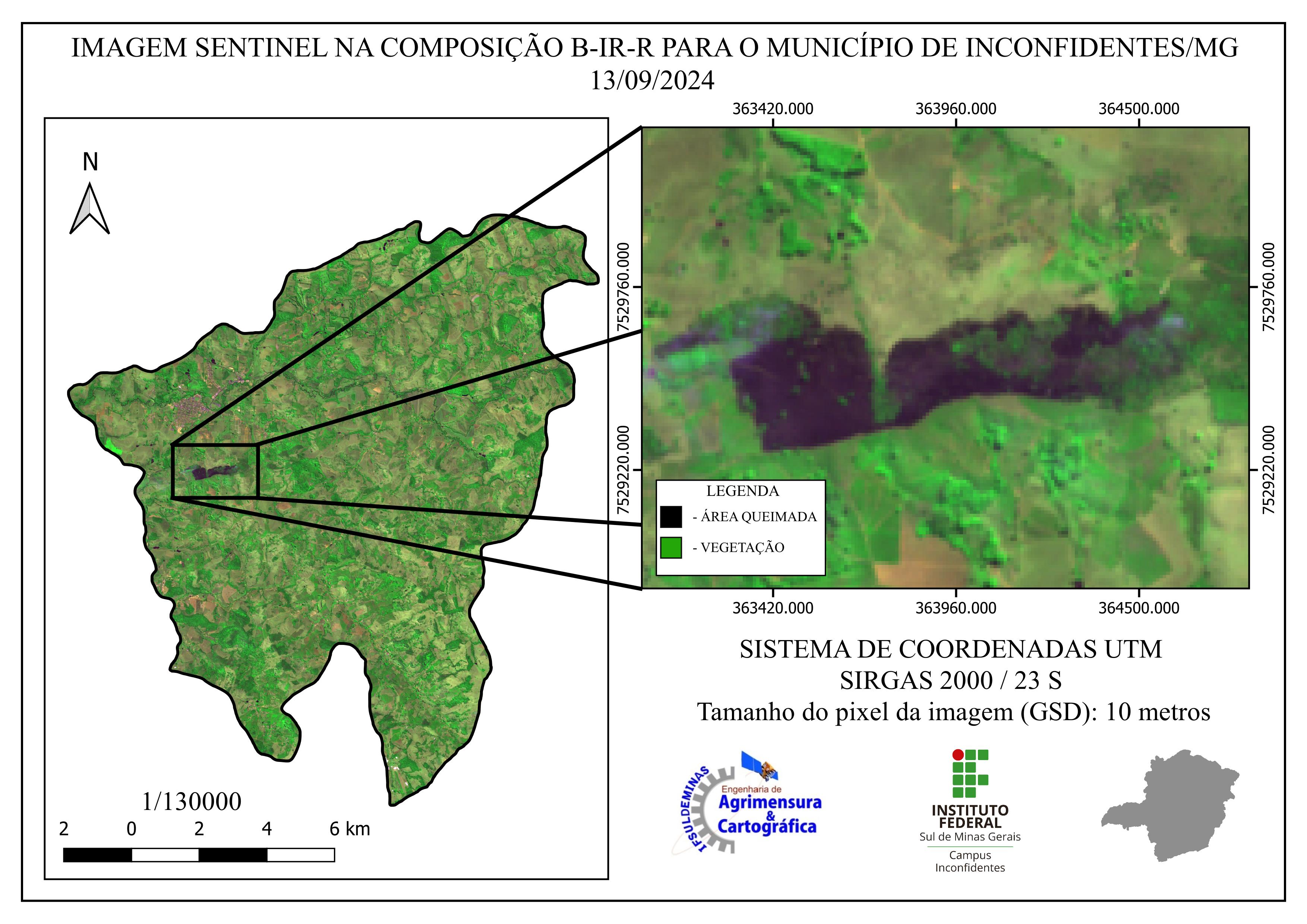 Mapa mostra área de serra atingida por incêndio: o equivalente a 70 campos de futebol. 