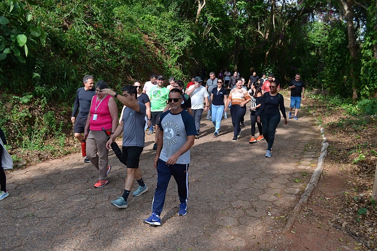 Servidores participam de caminhada pelas trilhas da Fazenda-Escola. (Foto: Ascom)